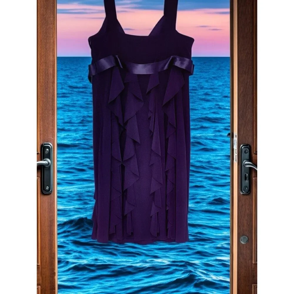 Betsy & Adam NWOT Purple Ruffled Cocktail Dress - Size 12P - Wedding Guest - Picture 6 of 7